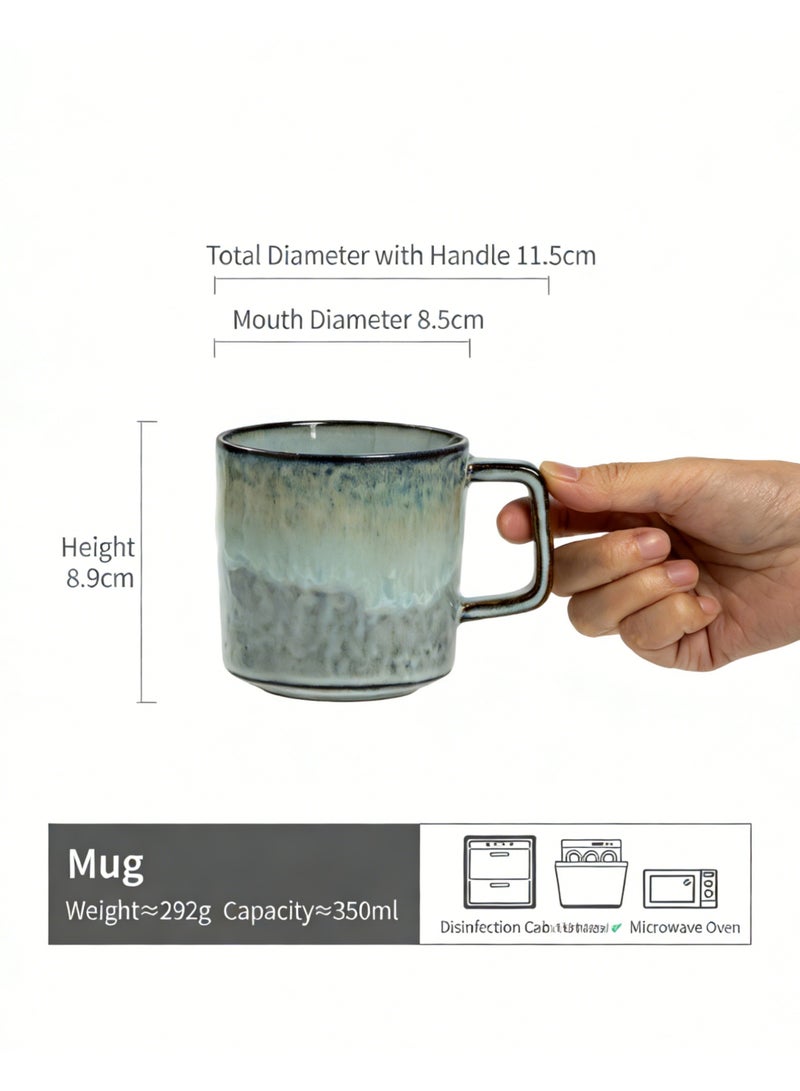 350ml Handcrafted Reactive Glaze Ceramic Mug Coffee Cup with Handle Dishwasher & Microwave Safe Modern Rustic Drinkware for Home & Office Unique Blue-Grey Gradient - Image 5